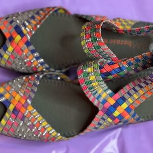 bernie mev. Red and Pink Intricate Woven Sandals NIB